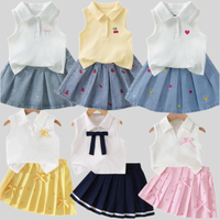 Ensemble deux pièces mignon pour filles - Ensemble polo et jupe style collège pour bébé et enfant