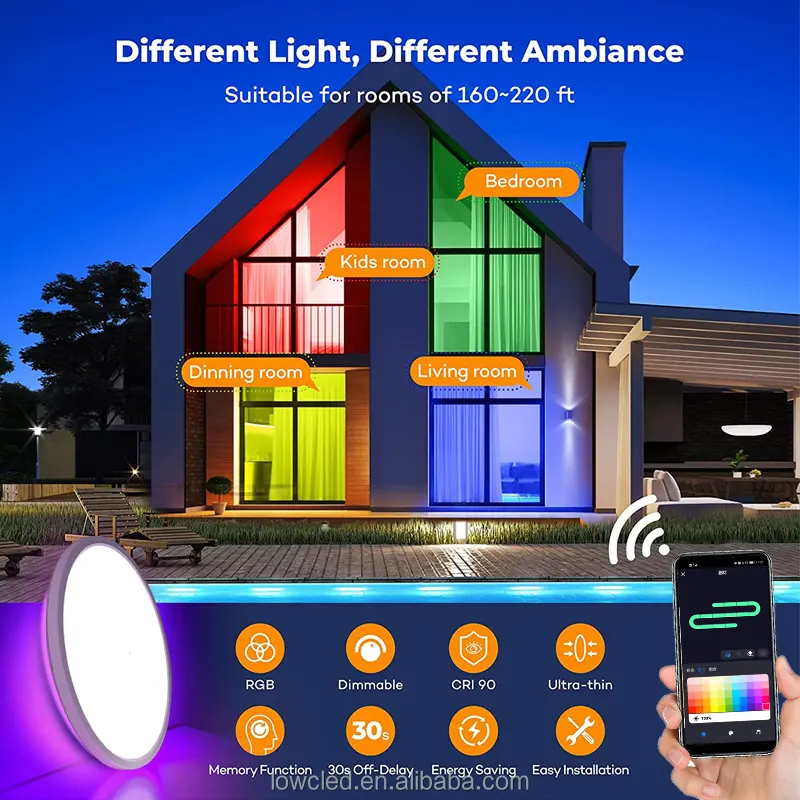 2022 Tuya WiFi Smart LED Ceiling Light RGB Ceiling Lamp APP Voice Control With Alexa/Google For Living Room