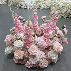 GreenLife Large and Artificial <b>Pink</b> Flower Wreath <b>Candlestick</b> Holder Elegant Centerpiece for Wedding Party Decor Wholesale - Product Image 1