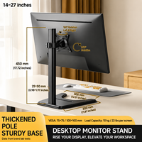 Nouveau support de moniteur robuste pour bureau, base pour écran de 17 à 32 pouces, support VESA, support d'écran d'ordinateur autoportant, inclinaison à 90 degrés, charge maximale de 10 kg
