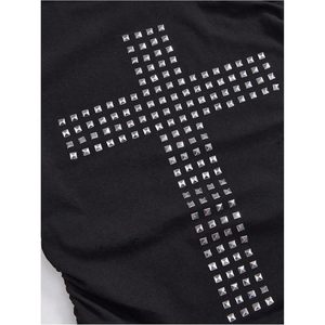 FOXA Women's Off Shoulder <b>T</b> <b>Shirt</b> Cross Rivet Short Sleeve Grunge <b>Punk</b> Streetwear Top - Product Image 2