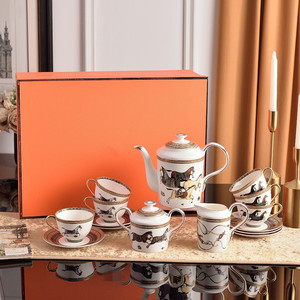 Elegant Horse Pattern Porcelain <b>Tea</b> <b>Set</b> Luxury Equestrian Print Ceramic Teapot Cups Sugar Creamer <b>Set</b> for Afternoon <b>Tea</b> - Product Image 1