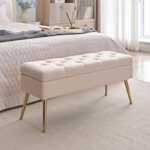 Muebles <span class=keywords><strong>de</strong></span> dormitorio <span class=keywords><strong>de</strong></span> diseño moderno nórdico, Banco tapizado <span class=keywords><strong>de</strong></span> tela <span class=keywords><strong>de</strong></span> felpa <span class=keywords><strong>de</strong></span> peluche con patas doradas para pies <span class=keywords><strong>de</strong></span> <span class=keywords><strong>cama</strong></span> - Product Image 6
