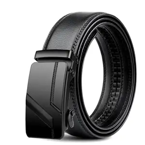 Wholesale Durable Automatic Silding Ratchet Buckle Black Genuine Cow Leather Man Belts Mens Luxury Belt