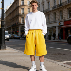 Pantalones Cortos Deportivos Anchos <span class=keywords><strong>de</strong></span> <span class=keywords><strong>Invierno</strong></span> PT1706 para Hombre, Pantalones Cortos Deportivos Holgados con Cordón en la Cintura, Pantalones Cortos Deportivos Gruesos <span class=keywords><strong>de</strong></span> 550 Gsm para Hombre - Product Image 1