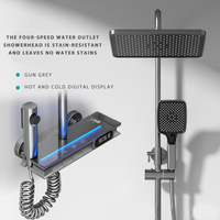 Ensemble de robinet de douche thermostatique mural en laiton poli avec affichage numérique LED, effet pluie, 4 modes, poignée unique, pour hôtel, céramique