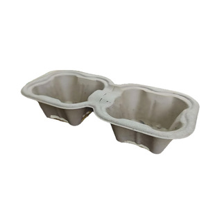 Support jetable en pulpe pour gobelets à café, à deux ou quatre trous, base de voyage biodégradable en papier pour boissons, plateau simple ou double pour gobelets - Product Image 2