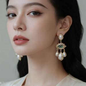 Boucles d'oreilles pendantes en alliage de zinc, imitation perle, forme goutte d'eau, serti clos, bijoux de fête pour femme - Product Image 3