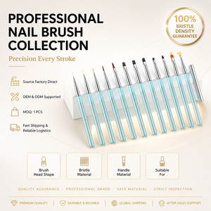 12Pcs Acrylic Handle Gel Nail Brush Set Non Shedding Nylon Bristles for UV Gel Salon Manicure - Product Image 1