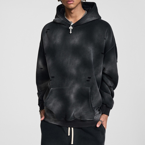 Venta al por mayor Heavyweight Vintage 350GSM Retro Pullover Drop Shoulder Streetwear hombres de gran tamaño con capucha cuello Sudadera con capucha - Product Image 1