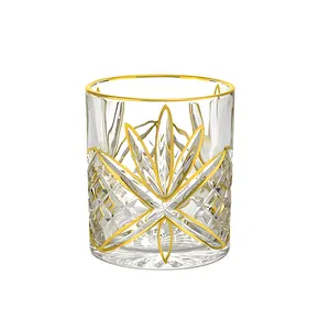 N48 Bohemian Gold Line Painting Engraving Whiskey Glass Tumbler Thick Old Fashioned Glass for Wine Hot Sale in Bulk