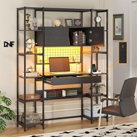 Bibliothèque moderne en MDF pour bureau à domicile, avec éclairage RGB, prise de courant, armoire de rangement à tiroirs de 71,1 pouces de hauteur, 12 étagères, gain de place