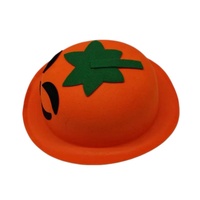 Chapeau de déguisement en feutre orange en forme de citrouille avec feuille verte et visage souriant pour les fêtes d'Halloween et les événements costumés pour enfants