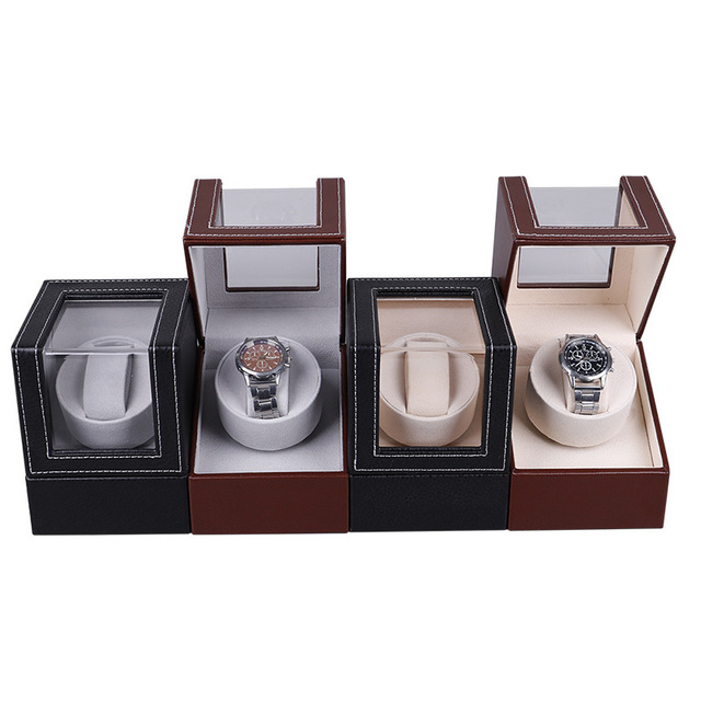 Custom Logo Black Watch Box Rotating Watch Winder Safe Box Leather Single Automatic Watch Box Winder