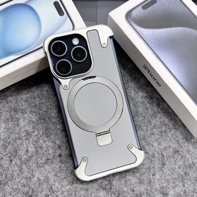 Back Panel Anti-collision Corner Phone Case 2024 Matte with Magnetic Ring Holder and Aluminum Alloy 14 15 Pro Max for Iphone