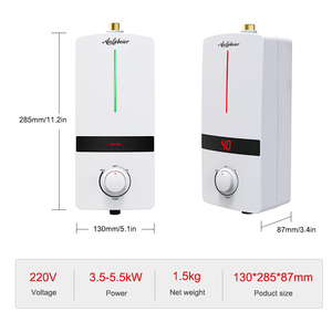 Chauffe-eau mural instantané mini pour cuisine, entrée inférieure, sortie supérieure, 3,5-5,5 kW, affichage LED, en acier inoxydable - Product Image 3