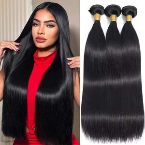 Extensiones de Cabello Humano Virgen Liso Natural Brasileño Remy sin Procesar 100% Negro Natural para Mujer - Product Image 2