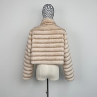 Manteau en fausse fourrure de vison pour femme, logo personnalisé, taille et couleur sur mesure, col montant, fermeture éclair courte, chaud pour l'hiver
