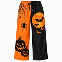 Pantalon large décontracté pour femme, imprimé citrouille, fantôme, chauve-souris, squelette, taille élastique avec cordon de serrage, idéal pour Halloween