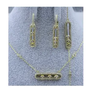 Hot Selling 14k Gold Wedding Jewelry Set For Women Three-slide Copper With Necklace Earrings Zircon Stones For Parties Gifts