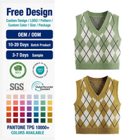 Maßgeschneiderte Damen Preppy-Style Argyle-Strick Atmungsaktive Weste Ärmellos V-Ausschnitt OEM ODM Fabrik Großhandel Winter