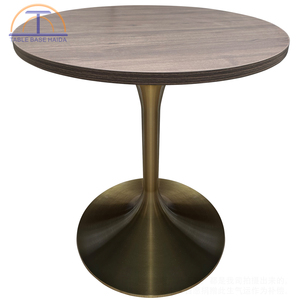 Wood Grain MDFTabnle Round Dining <strong>Table</strong> With Stainless Steel <strong>Tulip</strong> Base Suits Cafe Bistro Lobby Lounge - Product Image 4