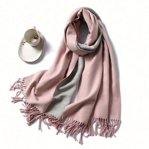 Chales Largos de Cachemira de Color Sólido para Mujer, Gruesos y Cálidos para Invierno, con Borlas, Bufanda de Doble Cara de Dos Colores para Exteriores - Product Image 1