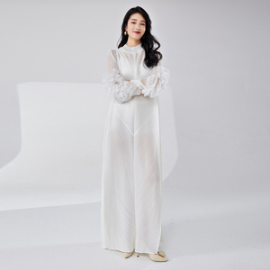 <span class=keywords><strong>Robe</strong></span> plissée Miyake la plus populaire 2026, extensible, brodée, à manches longues, coupe ample, col tendance, décontractée pour femme - Product Image 3