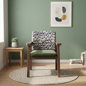 Modern Wooden <b>Living</b> <b>Room</b> <b>Chair</b> Solid Back Ikat Pattern Green Cushion Midcentury Design Home Furniture - Product Image 1
