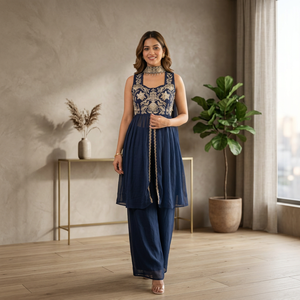 Vestido de Fiesta Rangoli para Mujer con Bordado y Lentejuelas, Sin Arrugas y de Secado Rápido, para Todas las Temporadas, Ideal para Bodas y Diwali - TENNECY - Product Image 1