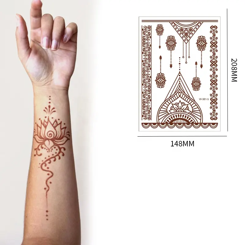Adesivos de henna para mulheres, adesivos à prova d' água, tatuagem de henna vermelha, adesivos de henna