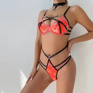 Embroidery Cheeky Bandage Collar Pregnant Women Can Wear Multicolor Sexy Ladies 2 Piece Underwear Set
