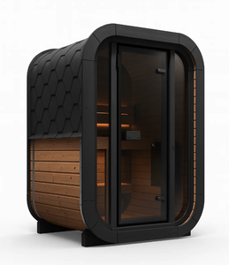 ห้องซาวน่าอบไอน้ำแบบเปียกขนาดเล็กกลางแจ้งสำหรับ 2 คน ทำจากไม้เนื้อแข็งสีดำ พร้อมเตาและหิน - Product Image 1