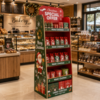 Support d'affichage au sol en carton personnalisé pour Noël, présentoir de vente au détail en papier écologique pour la promotion de produits en supermarché