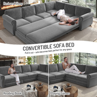 Canapé d'angle en forme de L de 118 pouces avec lit escamotable, canapé-lit convertible surdimensionné, canapés sectionnels rembourrés en chenille, gris clair