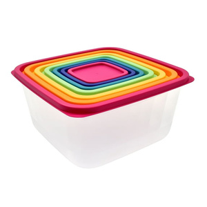 Ensemble de 14 contenants alimentaires en plastique Db avec couvercles colorés emboîtables, sans BPA, empilables, carrés, pour la cuisine - Product Image 1