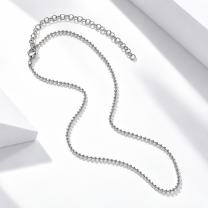 Collar con cuentas de acero inoxidable en tono plateado, collar largo en Y, cadena de bolas ajustable, joyería minimalista - Product Image 1