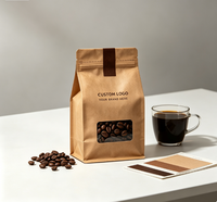 Pochette en papier kraft brun recyclable 250g 500g 1kg vide à fond plat pour emballage de grains de café, sac à café refermable avec valve