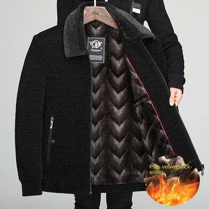 Chaqueta larga de piel de oveja de poliéster/algodón grueso con forro polar para hombre de mediana edad de invierno - Product Image 5