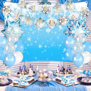Flocon de neige personnalisé tapisserie hiver pays des merveilles Photoshoot toile de fond congelé fête d'anniversaire décor avec Stock personnalisé - Product Image 3