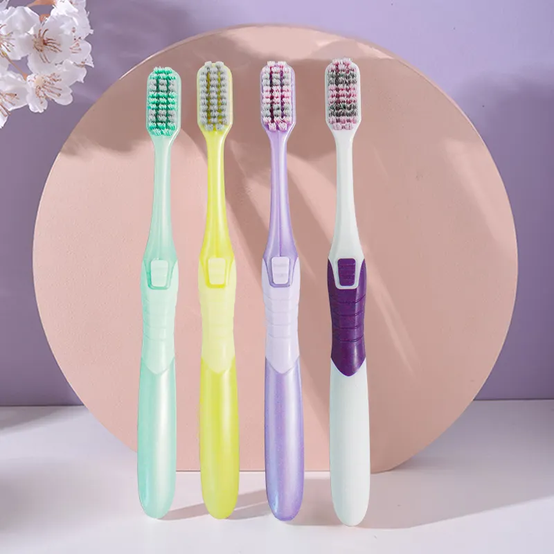 Yeni tasarım yetişkin plastik Spiral yumuşak kıllar Oral diş fırçası diş fırçası ile spiral kıllar ve naylon kıllar
