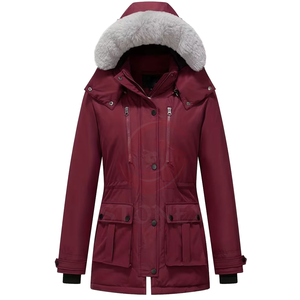 <b>Women's</b> Plus Size Solid Hooded Zipper Closure Thick Outdoor Casual <b>Jacket</b> Warm Winter Parka with Shearing Processing - Product Image 1