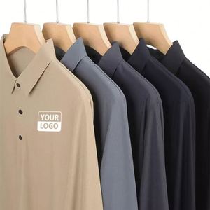 Custom Solid Color Anti-Wrinkle Embroidered Collar Spring Autumn Men's Cotton Pique Fabric Long Sleeve for Polo <b>Shirts</b> - Product Image 5