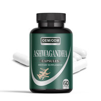 Capsules d'extrait d'ashwagandha naturel de marque privée, complément alimentaire à base de plantes pour adultes - Soutien antioxydant, immunité, aide au sommeil, 60 gélules