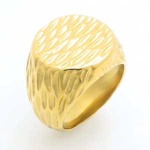 Anillo de sello unisex de acero inoxidable chapado en oro de 18 quilates, moderno, ancho, grueso, martillado, con textura de vidrio, resistente al deslustre, sólido, para boda - Product Image 1