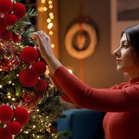 Adorno de Bolas de Navidad Rojas de Alta Calidad, Ramillete de Bolas de Terciopelo para Árbol de Navidad, Decoración para el Hogar y Fiestas