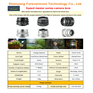 Micro bốn phần ba (M43) Ống kính <span class=keywords><strong>f</strong></span>/<span class=keywords><strong>0.95</strong></span> khẩu độ góc rộng 25mm Cố định tập trung cũng có thể được sử dụng với máy ảnh công nghiệp C-Mount - Product Image 6