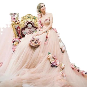 Abito da Quinceañera NDB10037 con Scollo a V, Spalle Scoperte, Senza Maniche, Schiena Scoperta, Piccola Strascico, Fiori 3D Colorati in Chiffon Elegante - Product Image 5