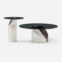 Table basse de salon de luxe de haute qualité, table basse en verre gris, meubles en marbre naturel, ensemble de tables basses rondes