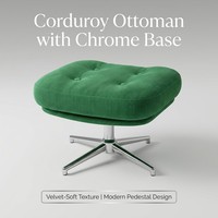Pouf pivotant moderne en velours côtelé avec base chromée et repose-pieds capitonné pour salon